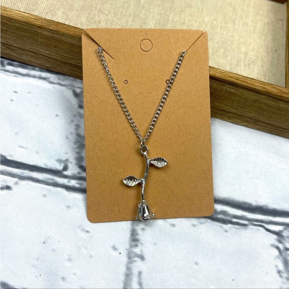SILVER ROSE PENDANT NECKLACE - Picture 2 of 4